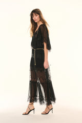 Aureline Silk Lace Pleated Maxi Skirt | Loveshackfancy US
