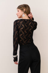Jennie Sheer Lace Long Sleeve Bodysuit | Loveshackfancy online
