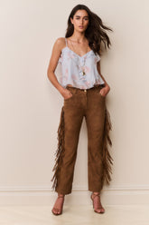 Jenya Suede Fringe Pant | Loveshackfancy online
