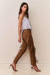 Jenya Suede Fringe Pant | Loveshackfancy online