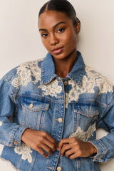 Amana Lace Appliqué Denim Jacket | Loveshackfancy online