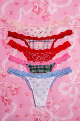 PINK x LoveShackFancy Wink Cotton Thong Panties - Pack of 5 | Loveshackfancy on sale