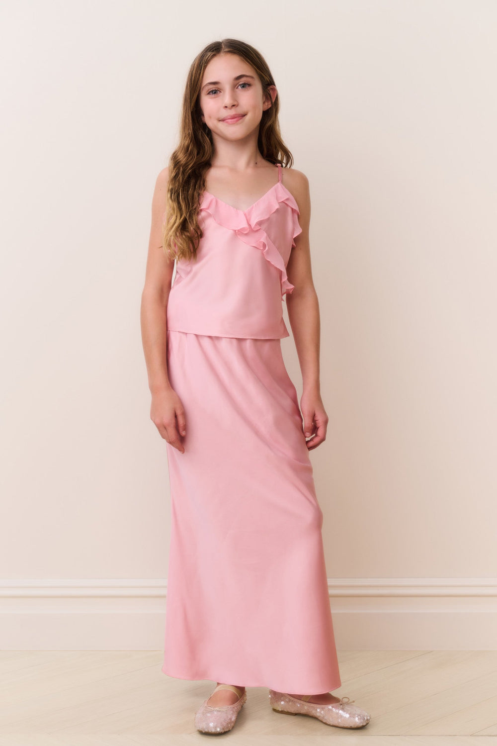 Tween Kalea Charmeuse Ruffle Top | Loveshackfancy US