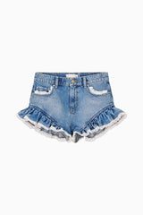 Azalure Denim Ruffle Mini Shorts | Loveshackfancy sale