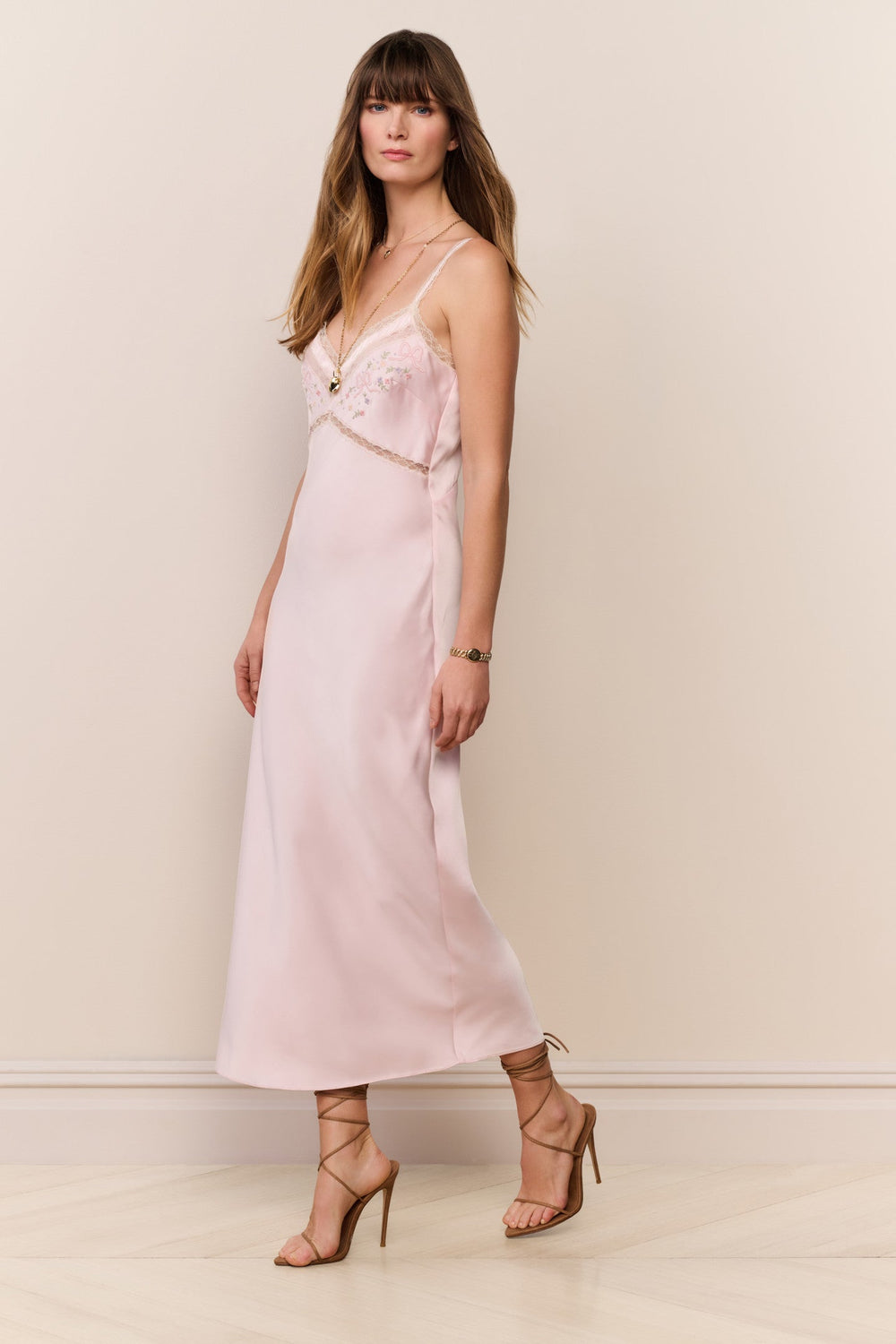 Annabeth Embroidered Satin Midi Dress | Loveshackfancy sale