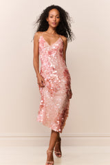 Kayleen Peach Sequin Midi Dress | Loveshackfancy online