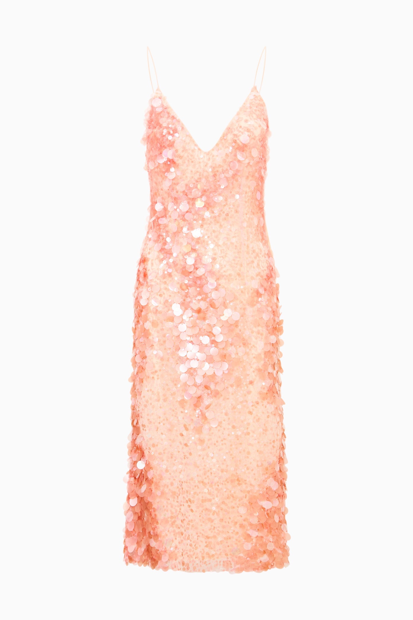 Kayleen Peach Sequin Midi Dress | Loveshackfancy online