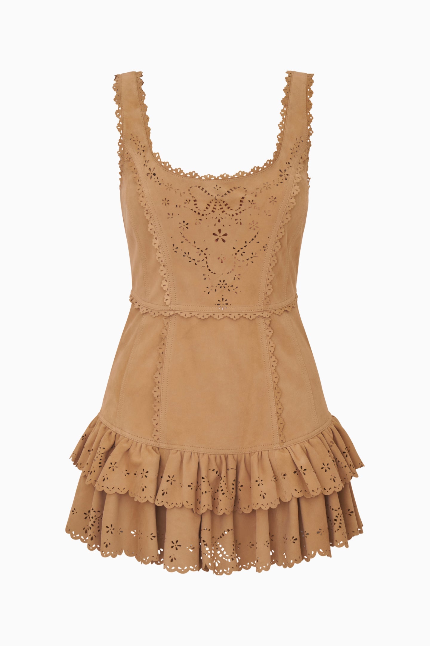 Chrysanthe Suede Eyelet Mini Dress | Loveshackfancy for sale