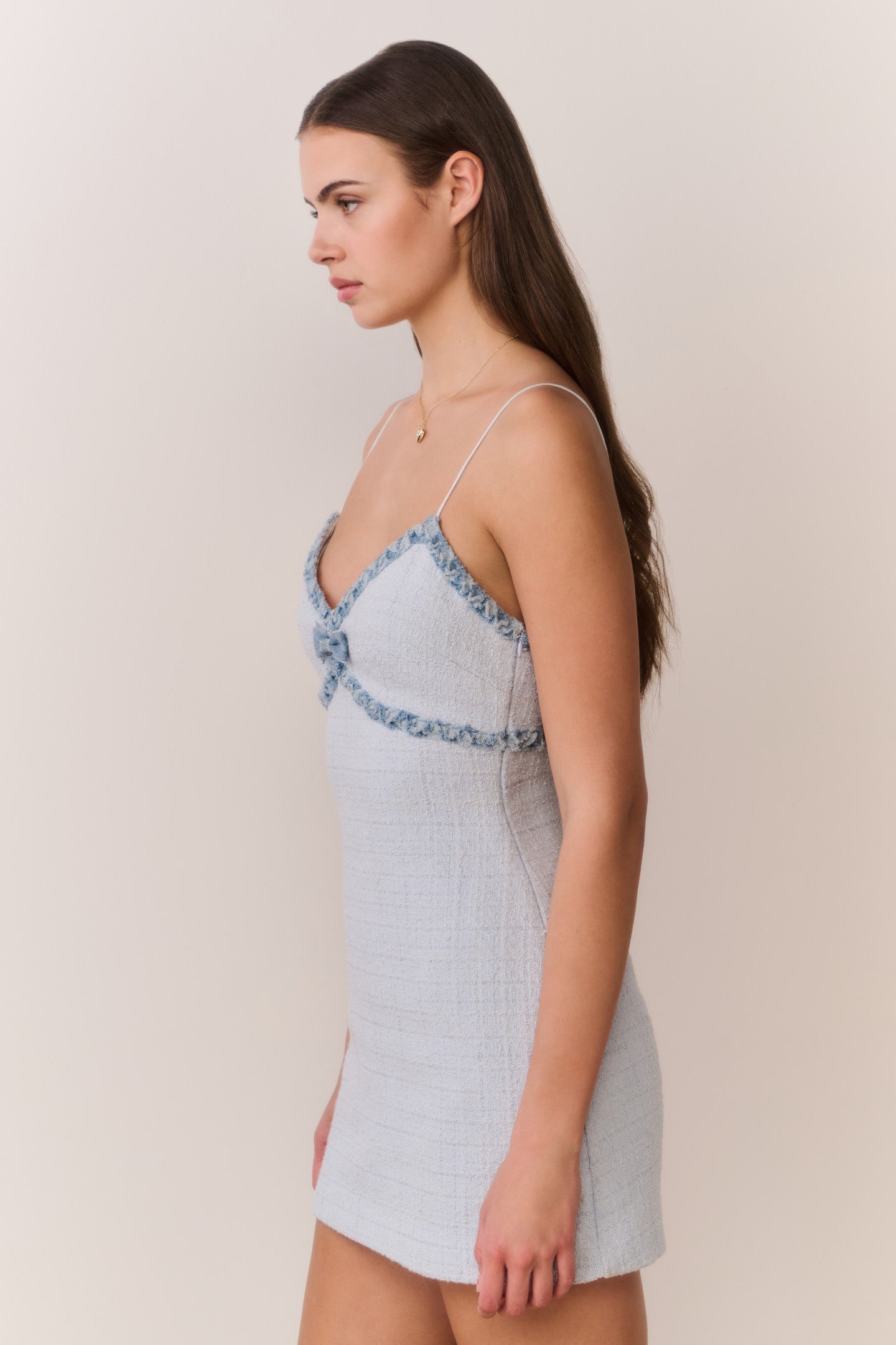 Novara Denim-Trimmed Tweed Mini Dress | Loveshackfancy outlet