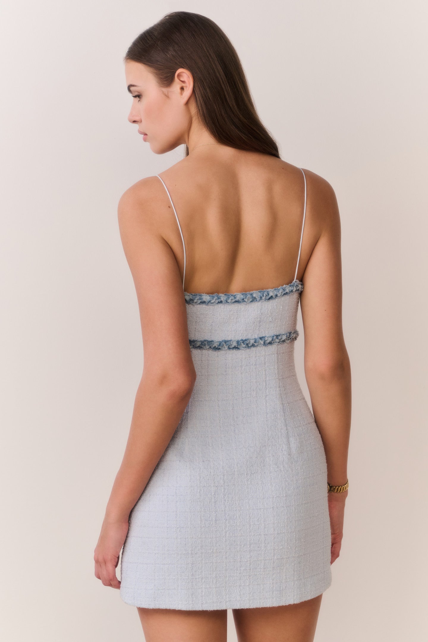 Novara Denim-Trimmed Tweed Mini Dress | Loveshackfancy outlet
