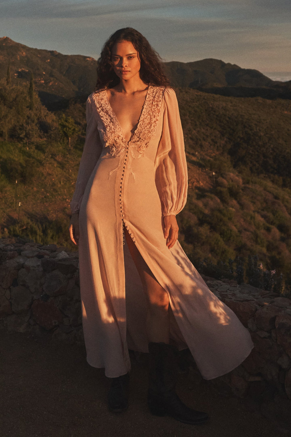 Lina Silk Lace-Trimmed Maxi Dress | Loveshackfancy sale