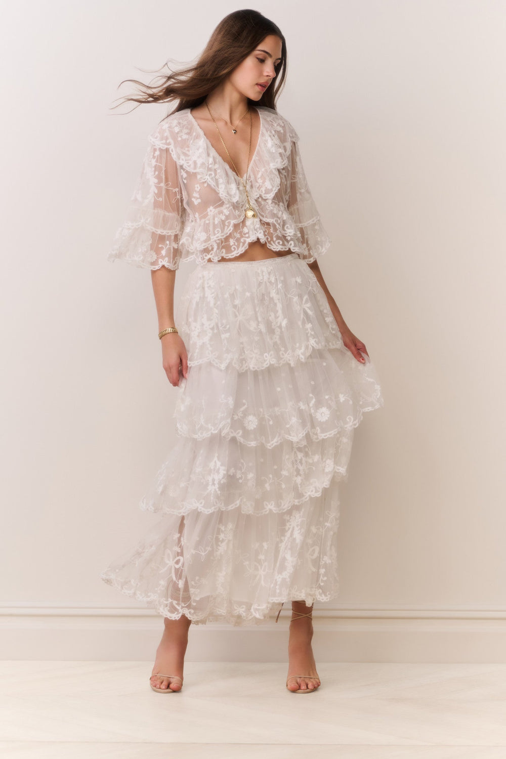 Celesa Embroidered Mesh Tiered Maxi Skirt | Loveshackfancy discount