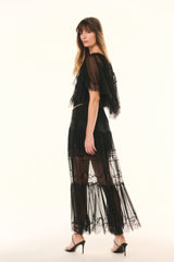 Aureline Silk Lace Pleated Maxi Skirt | Loveshackfancy US