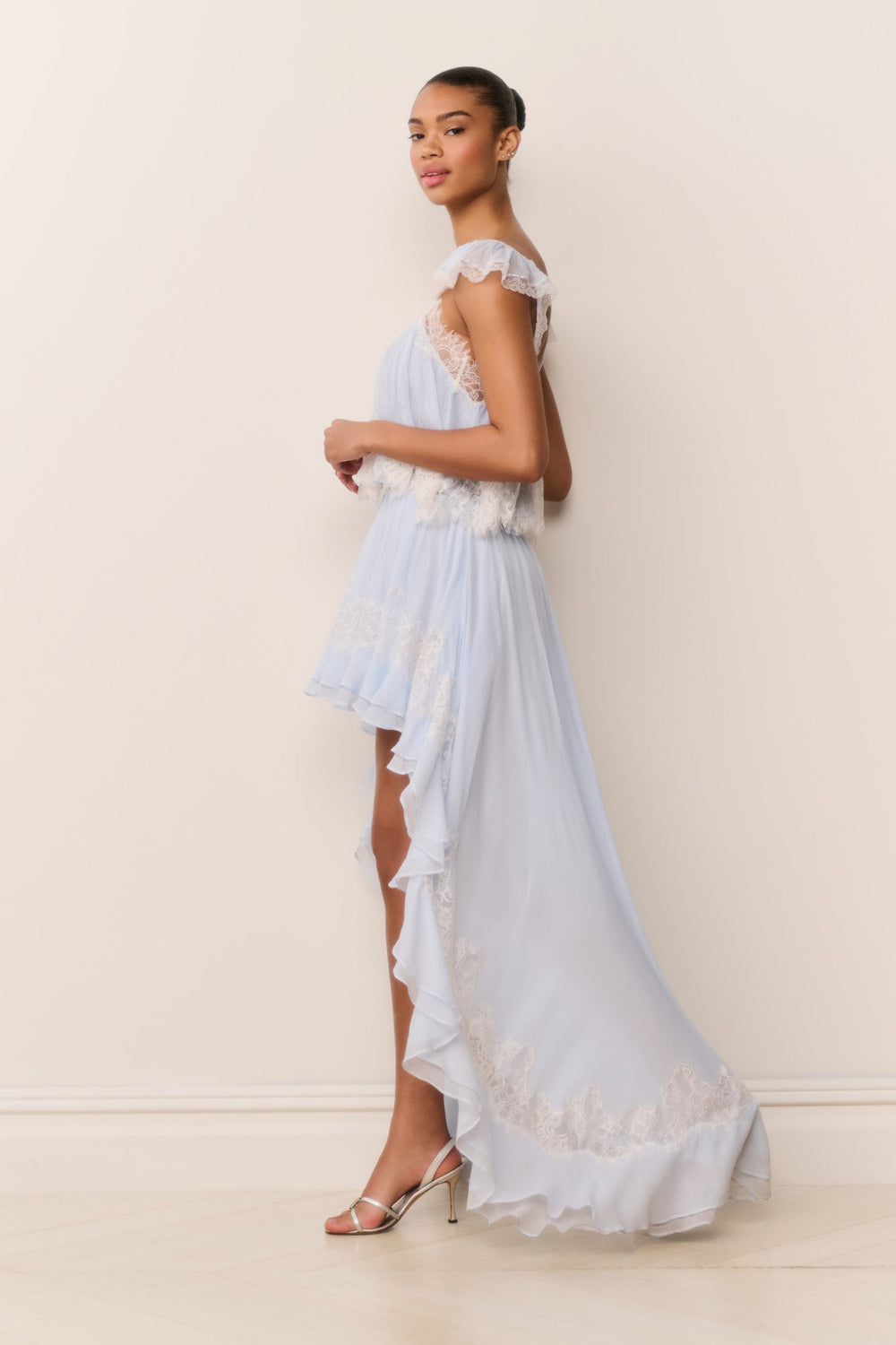 Jolina Silk Chiffon Lace High-Low Skirt | Loveshackfancy near me