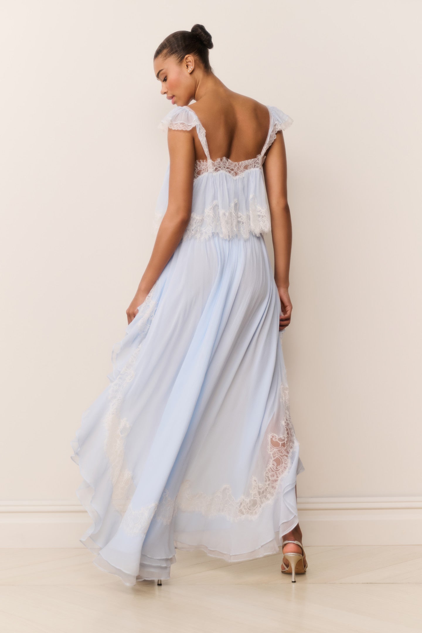 Jolina Silk Chiffon Lace High-Low Skirt | Loveshackfancy near me