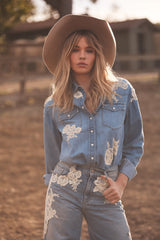 Kelith Lace Appliqué Chambray Shirt | Loveshackfancy on sale