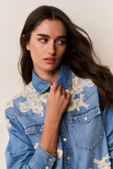 Kelith Lace Appliqué Chambray Shirt | Loveshackfancy on sale