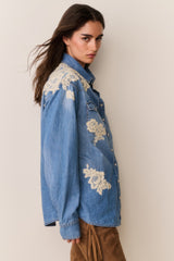 Kelith Lace Appliqué Chambray Shirt | Loveshackfancy on sale