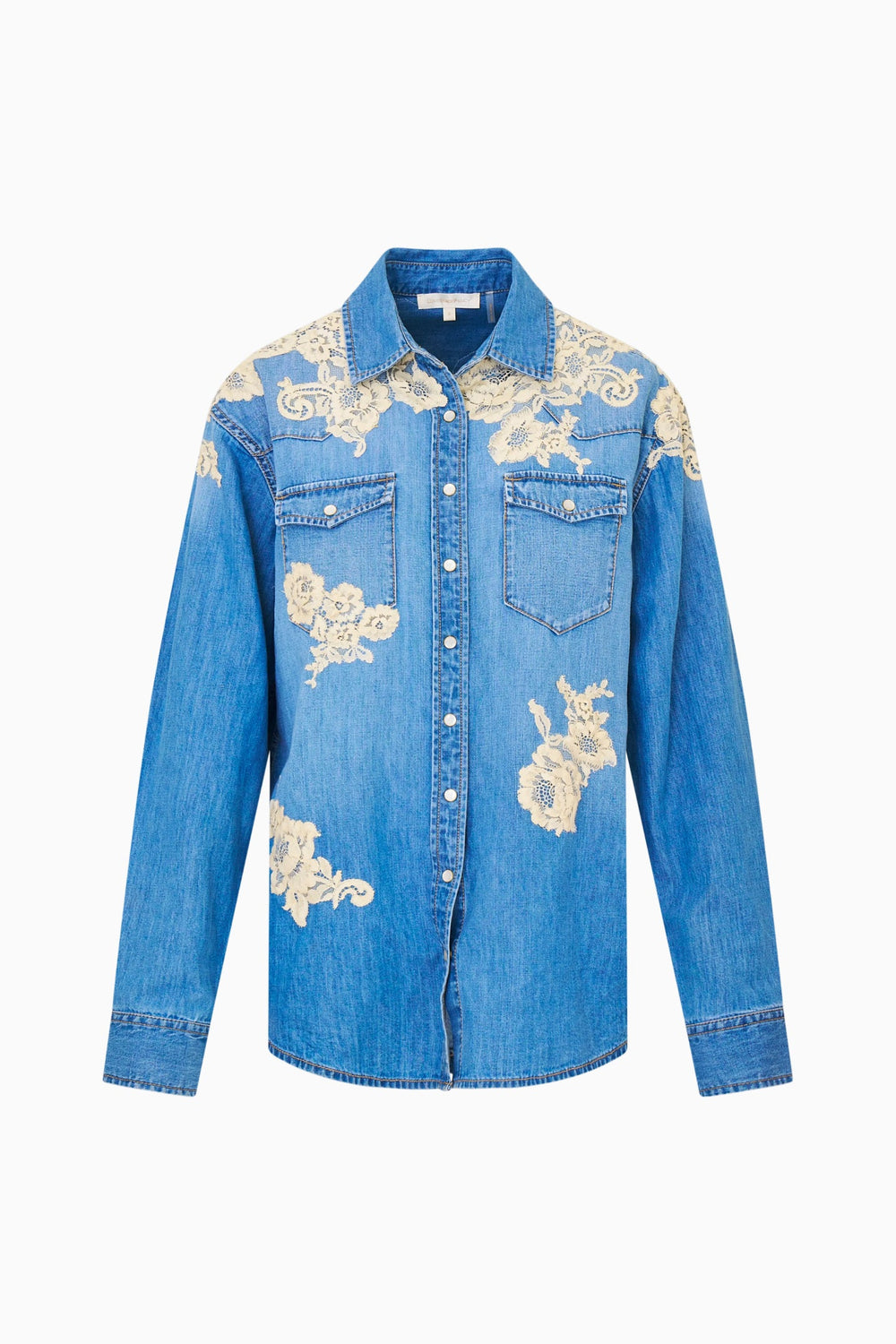 Kelith Lace Appliqué Chambray Shirt | Loveshackfancy on sale