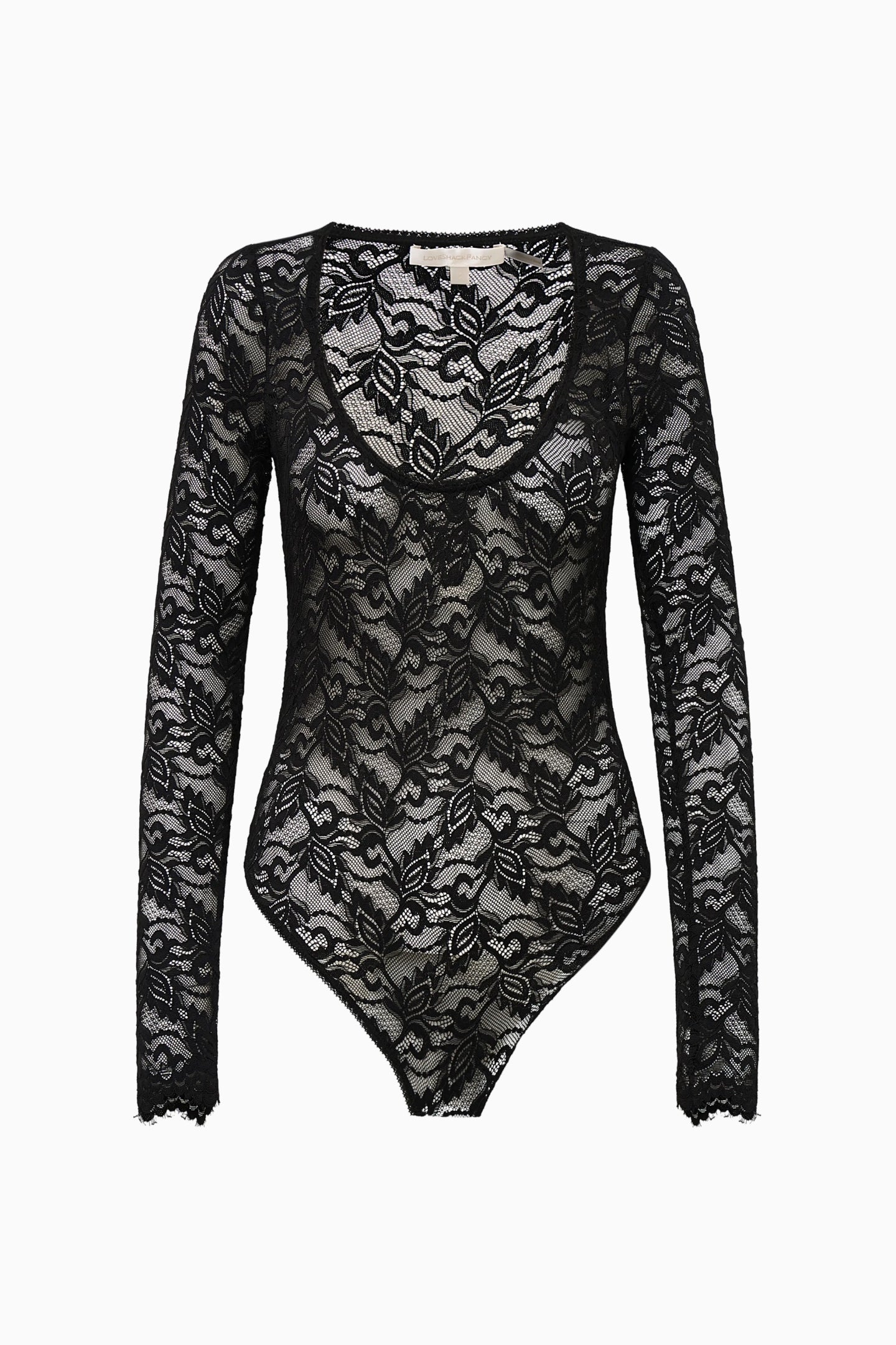 Jennie Sheer Lace Long Sleeve Bodysuit | Loveshackfancy online