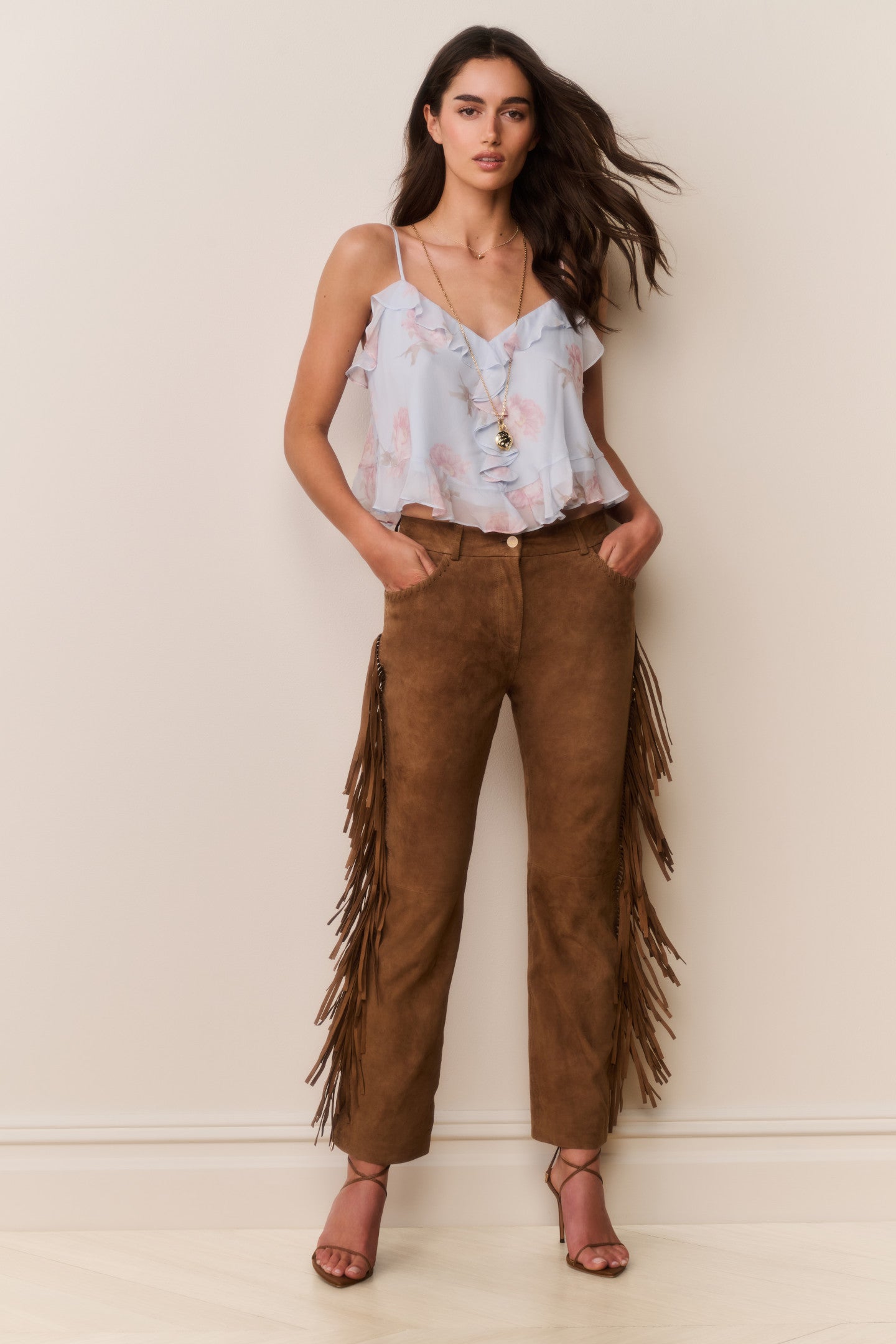 Jenya Suede Fringe Pant | Loveshackfancy online