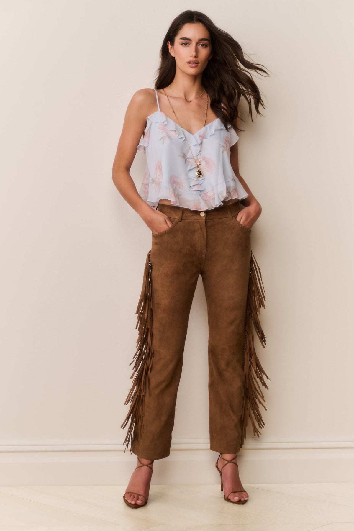 Jenya Suede Fringe Pant | Loveshackfancy online