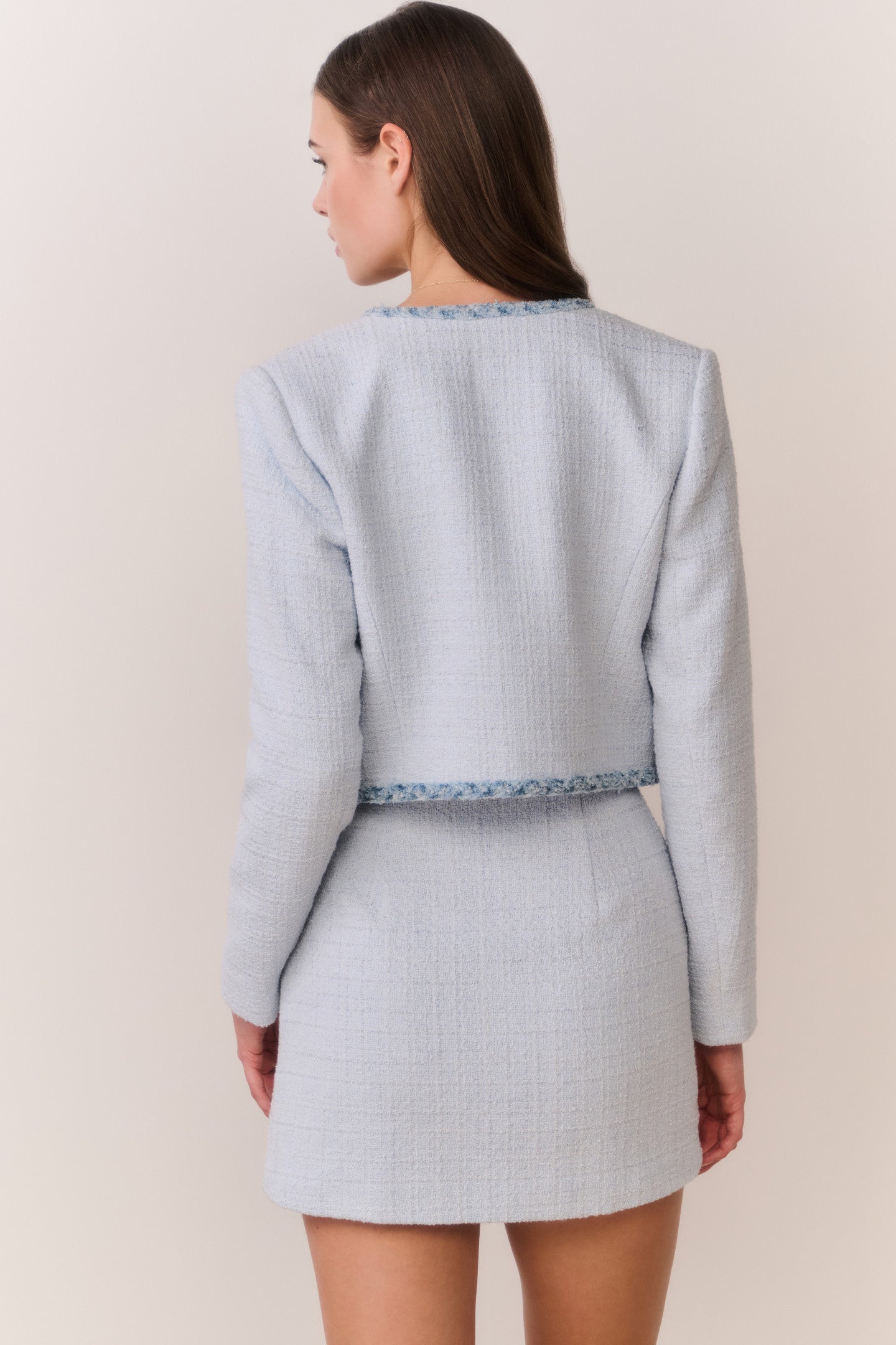 Azula Denim-Trimmed Tweed Jacket | Loveshackfancy near me
