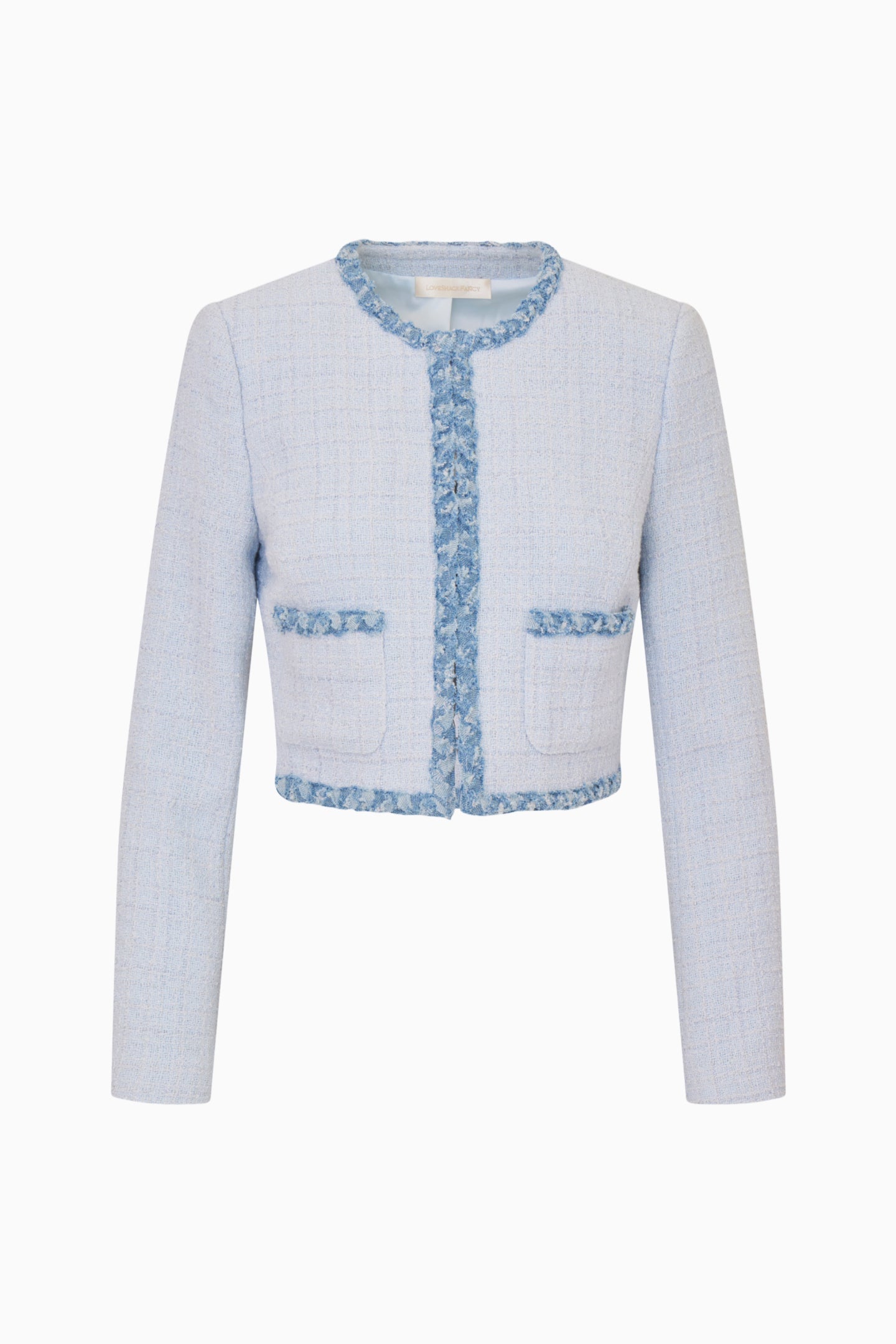 Azula Denim-Trimmed Tweed Jacket | Loveshackfancy near me