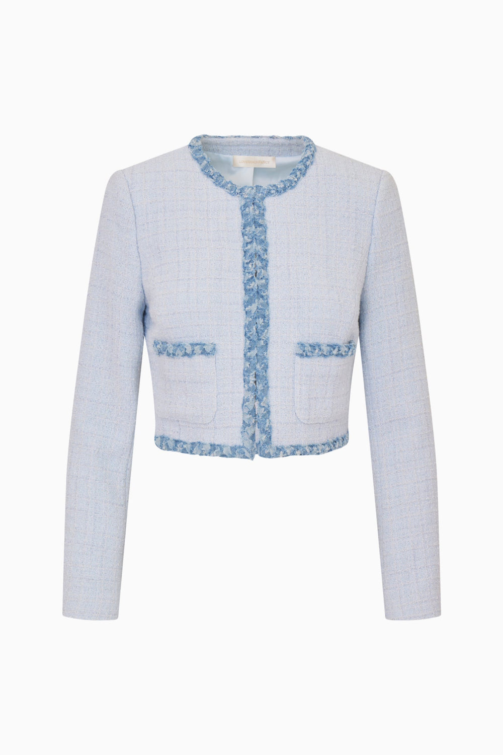 Azula Denim-Trimmed Tweed Jacket | Loveshackfancy near me