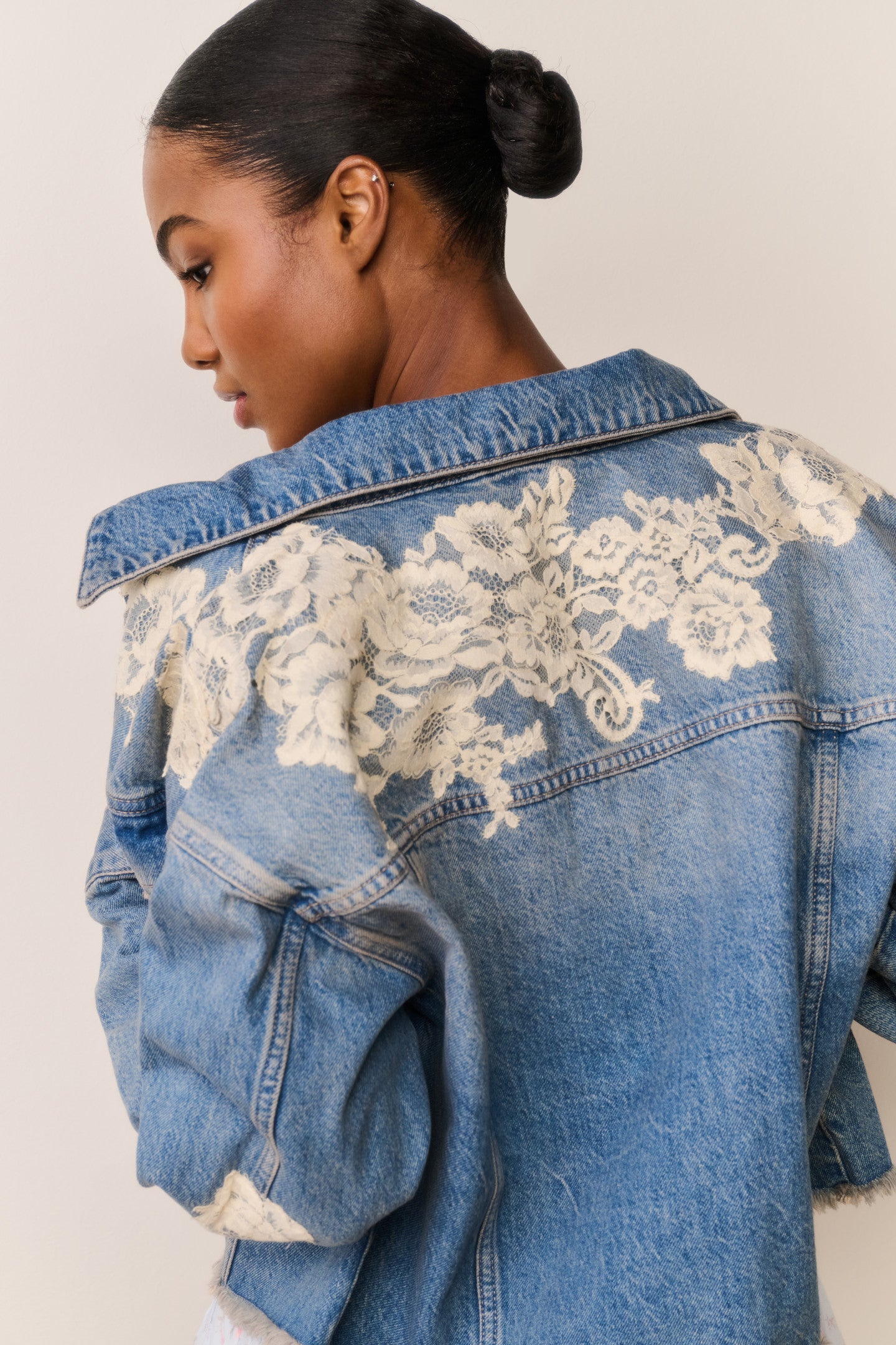 Amana Lace Appliqué Denim Jacket | Loveshackfancy online