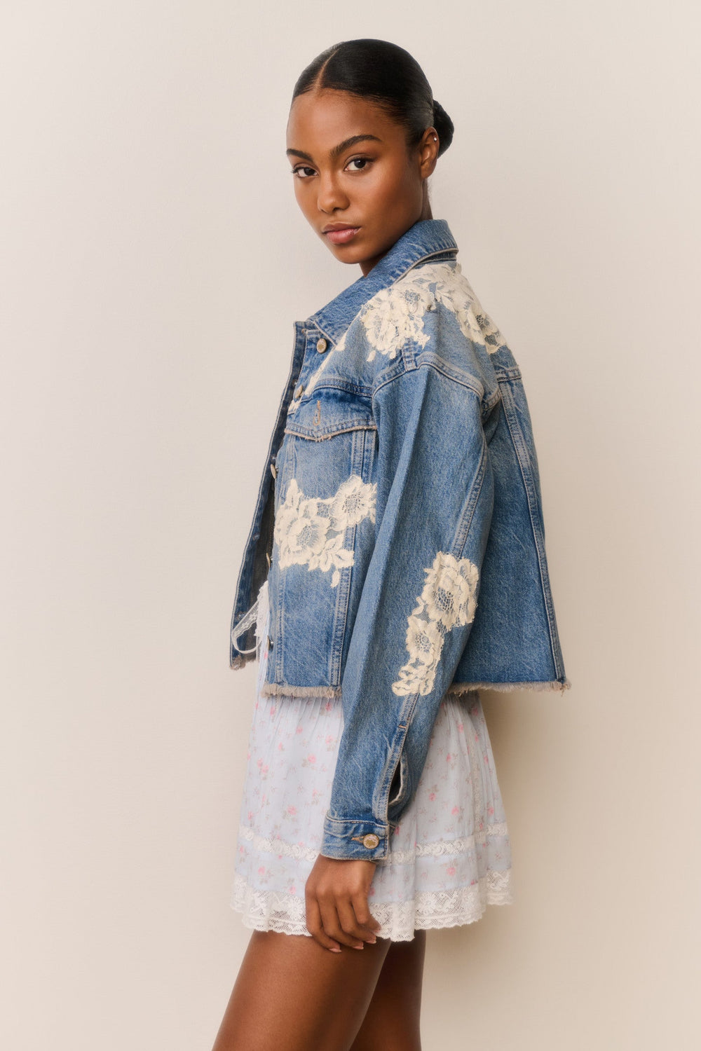 Amana Lace Appliqué Denim Jacket | Loveshackfancy online