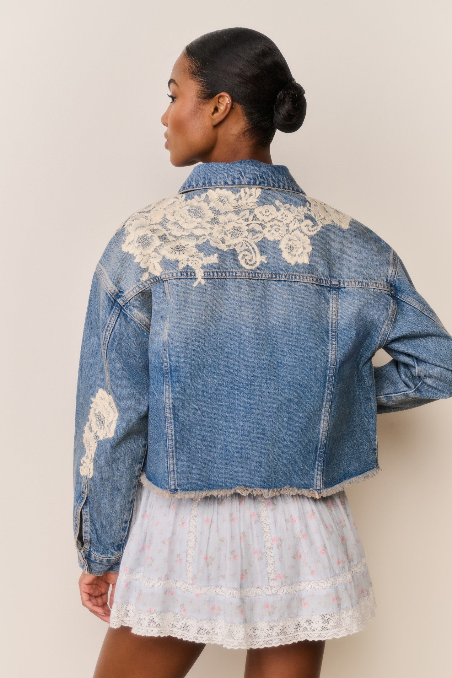 Amana Lace Appliqué Denim Jacket | Loveshackfancy online