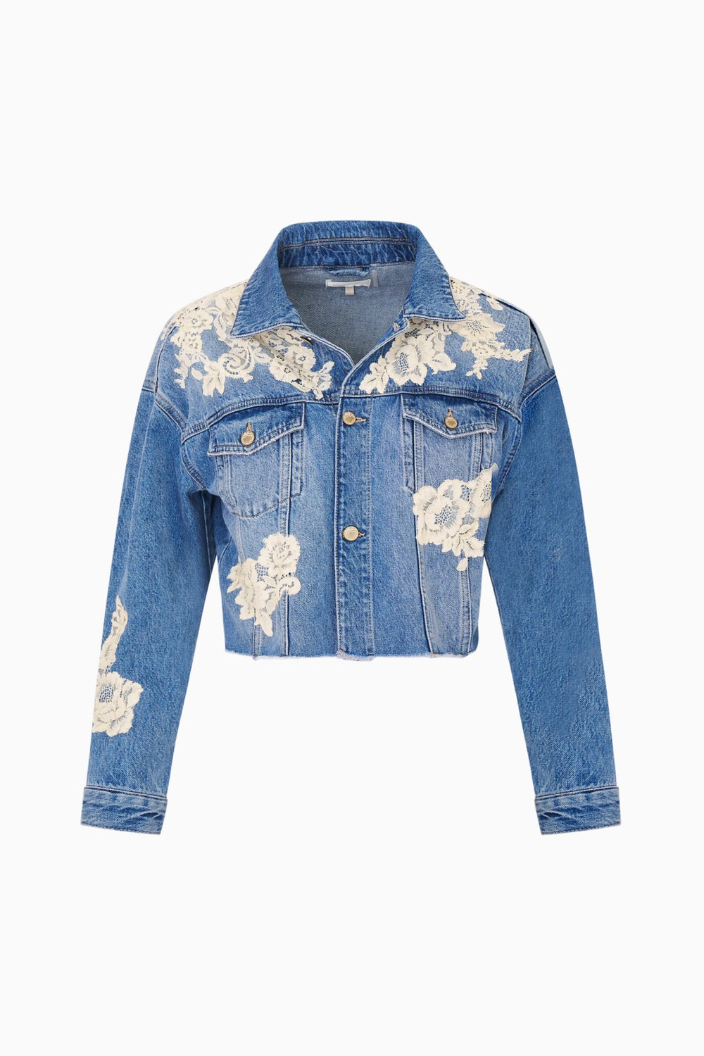 Amana Lace Appliqué Denim Jacket | Loveshackfancy online