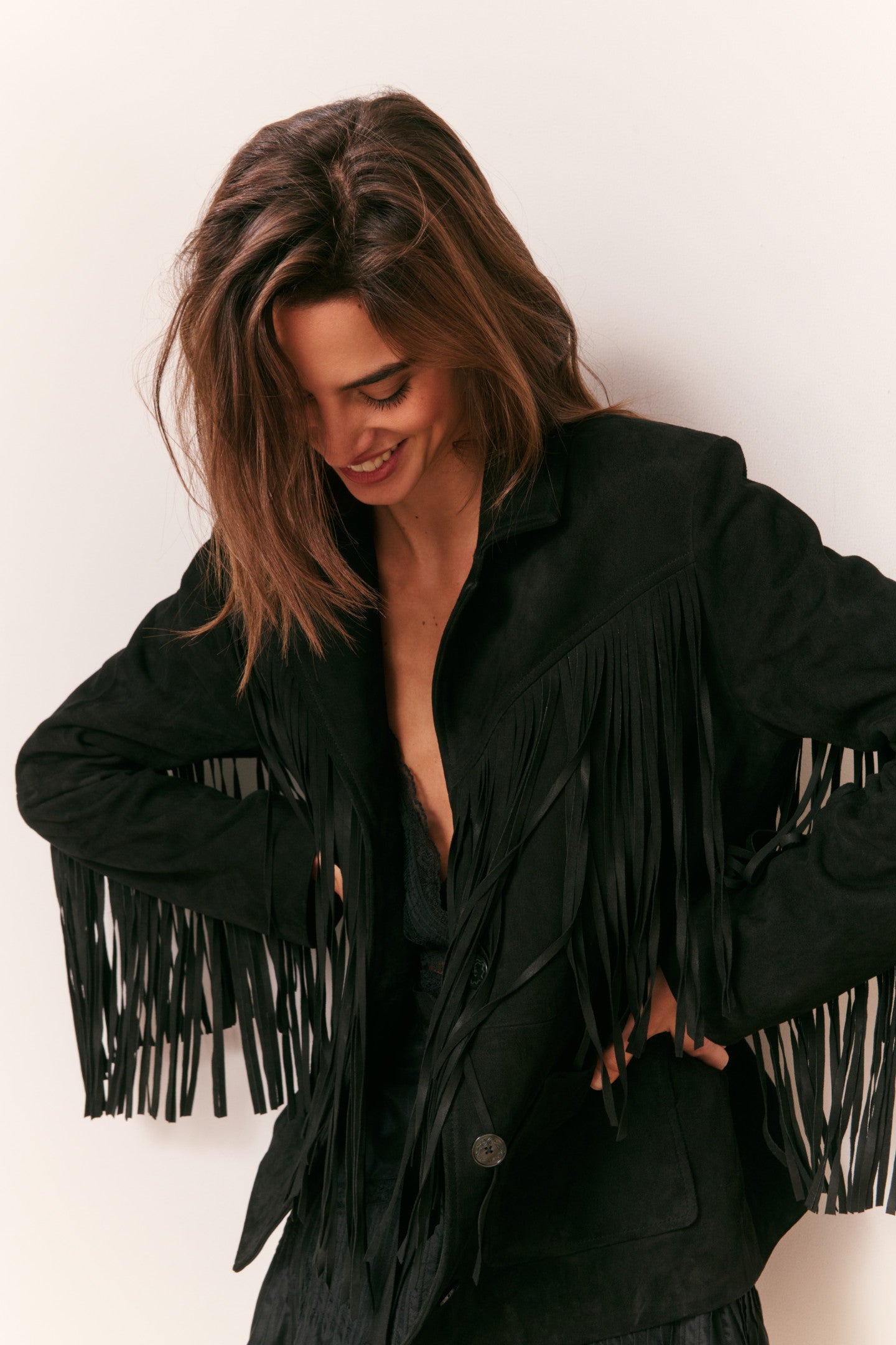 Geraline Black Suede Fringe Jacket | Loveshackfancy outlet