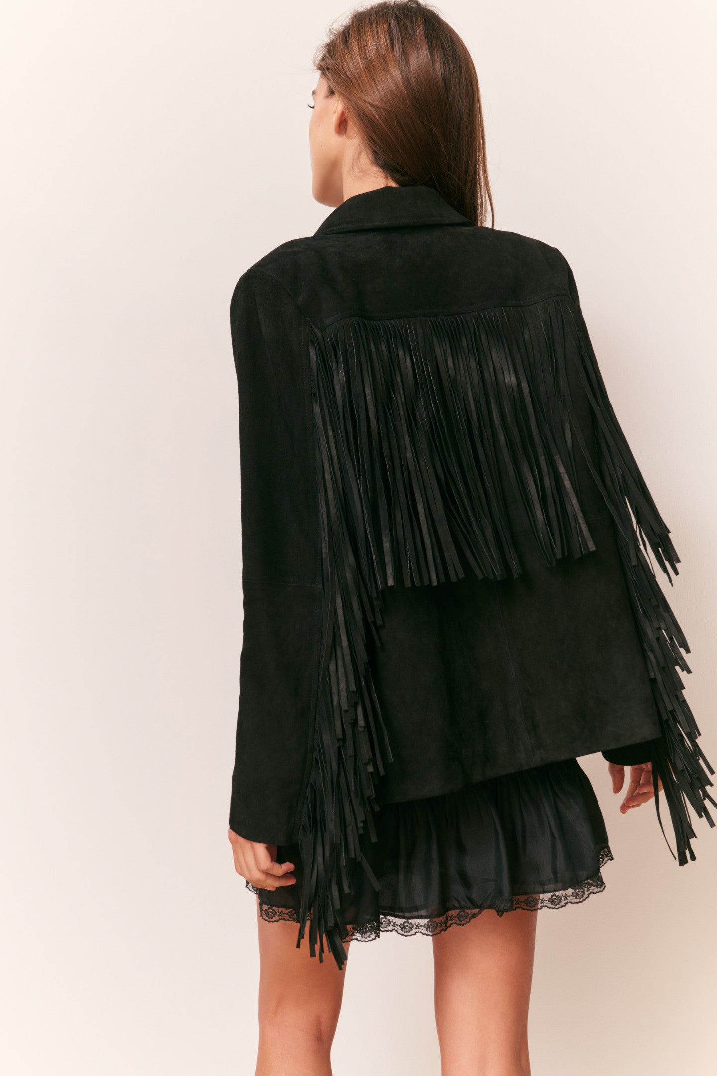 Geraline Black Suede Fringe Jacket | Loveshackfancy outlet