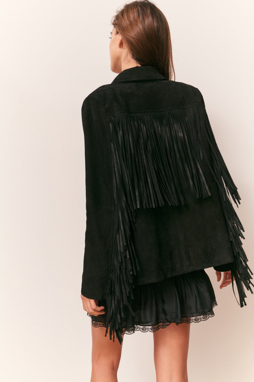 Geraline Black Suede Fringe Jacket | Loveshackfancy outlet
