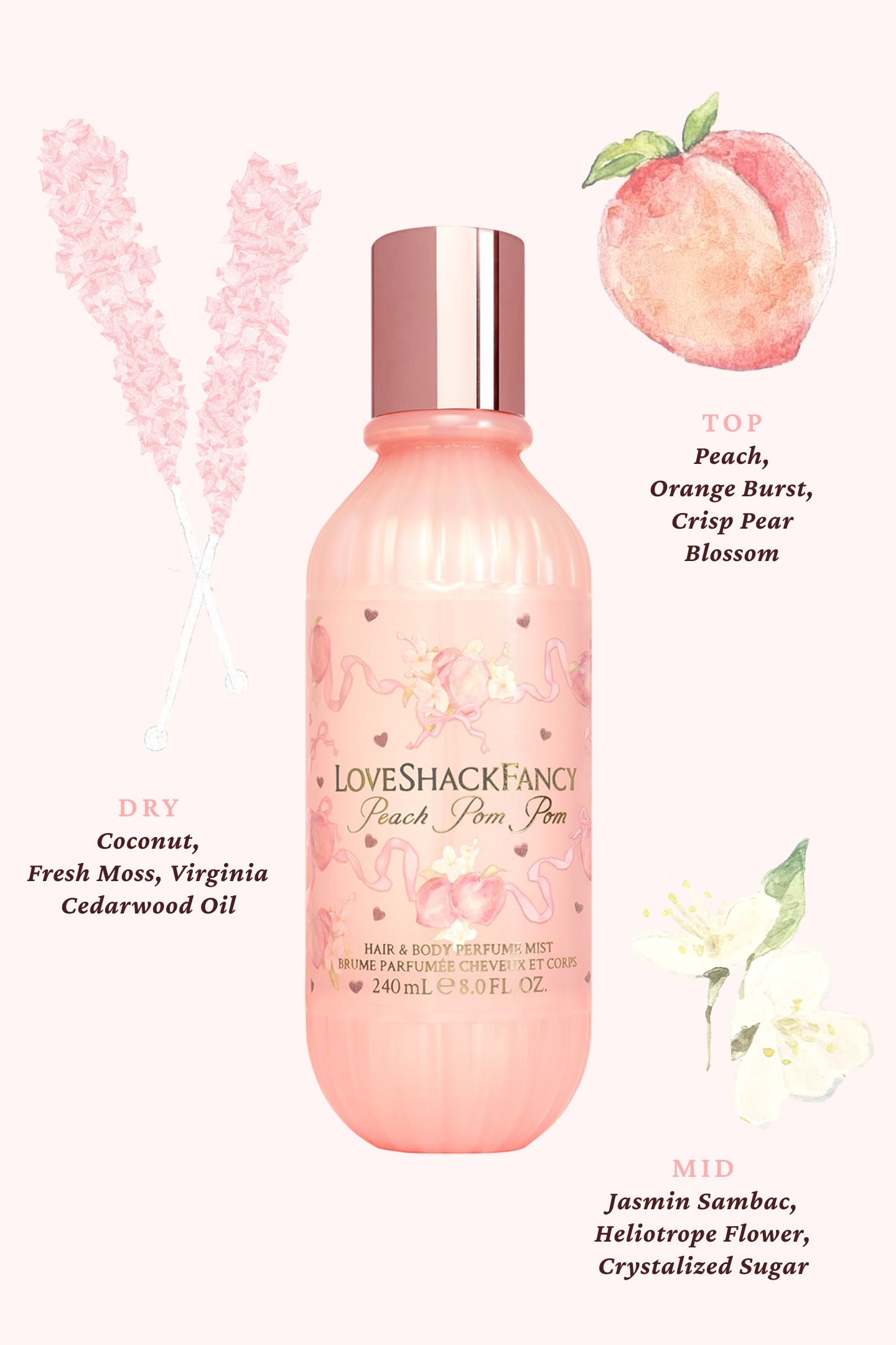 Peach Pom Pom Hair & Body Perfume Mist with Candied Peach and Crystallized Sugar | Loveshackfancy on sale