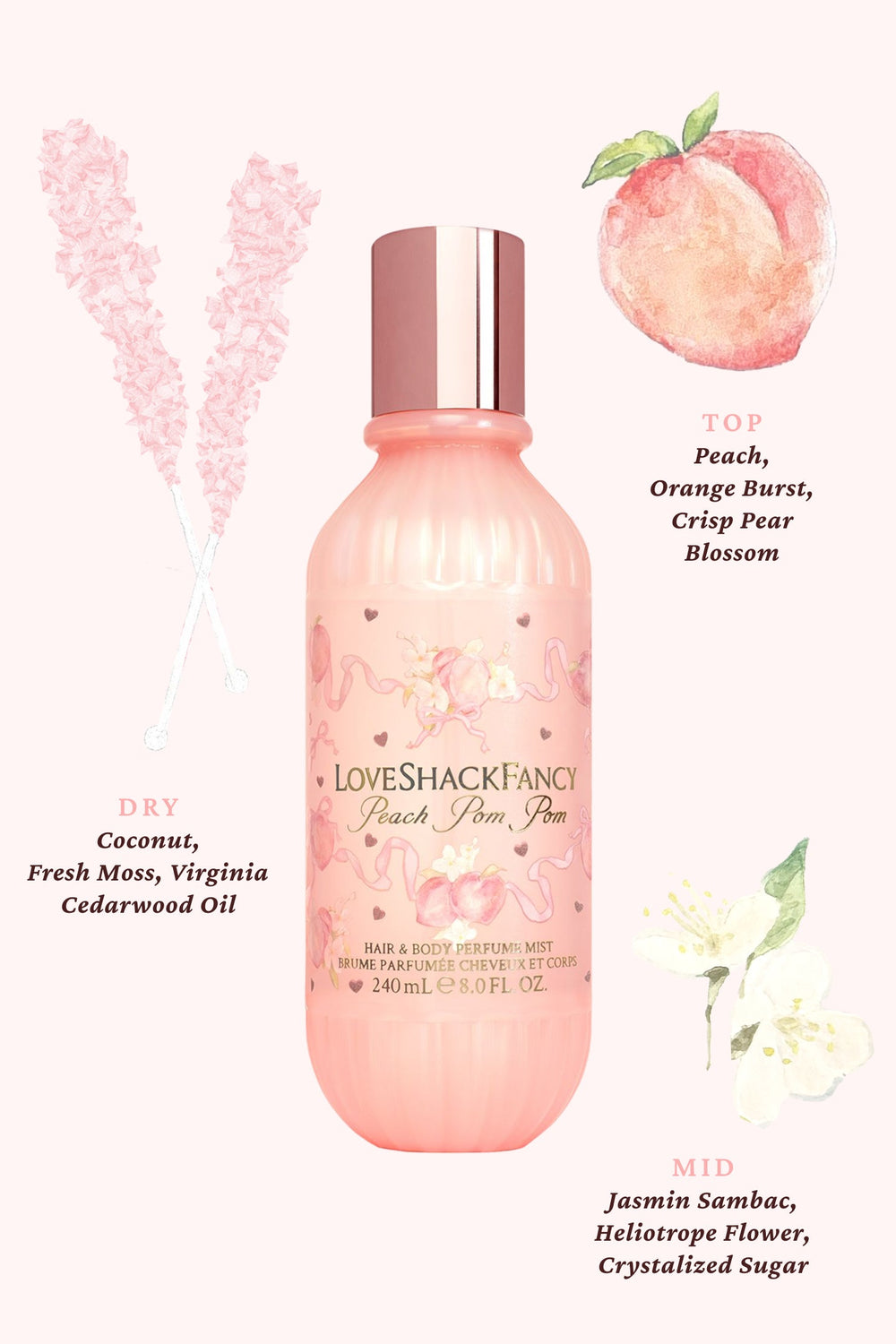 Peach Pom Pom Hair & Body Perfume Mist with Candied Peach and Crystallized Sugar | Loveshackfancy on sale