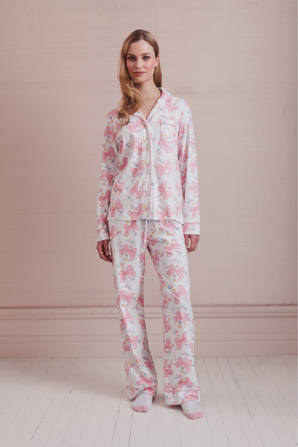 LoveShackFancy x Roller Rabbit Doily Beux Women's Long Sleeve Polo Pajama Set | Loveshackfancy near me