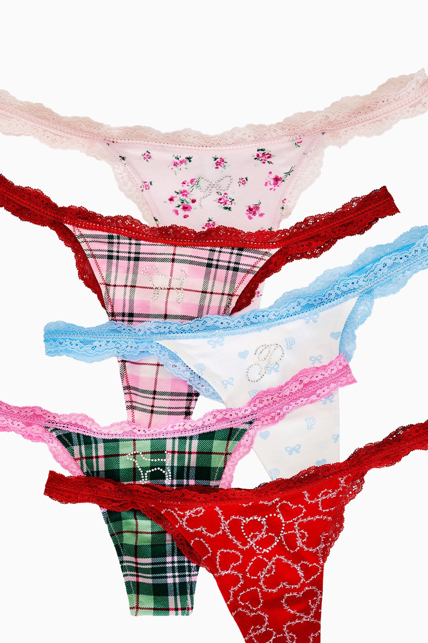 PINK x LoveShackFancy Wink Cotton Thong Panties - Pack of 5 | Loveshackfancy on sale