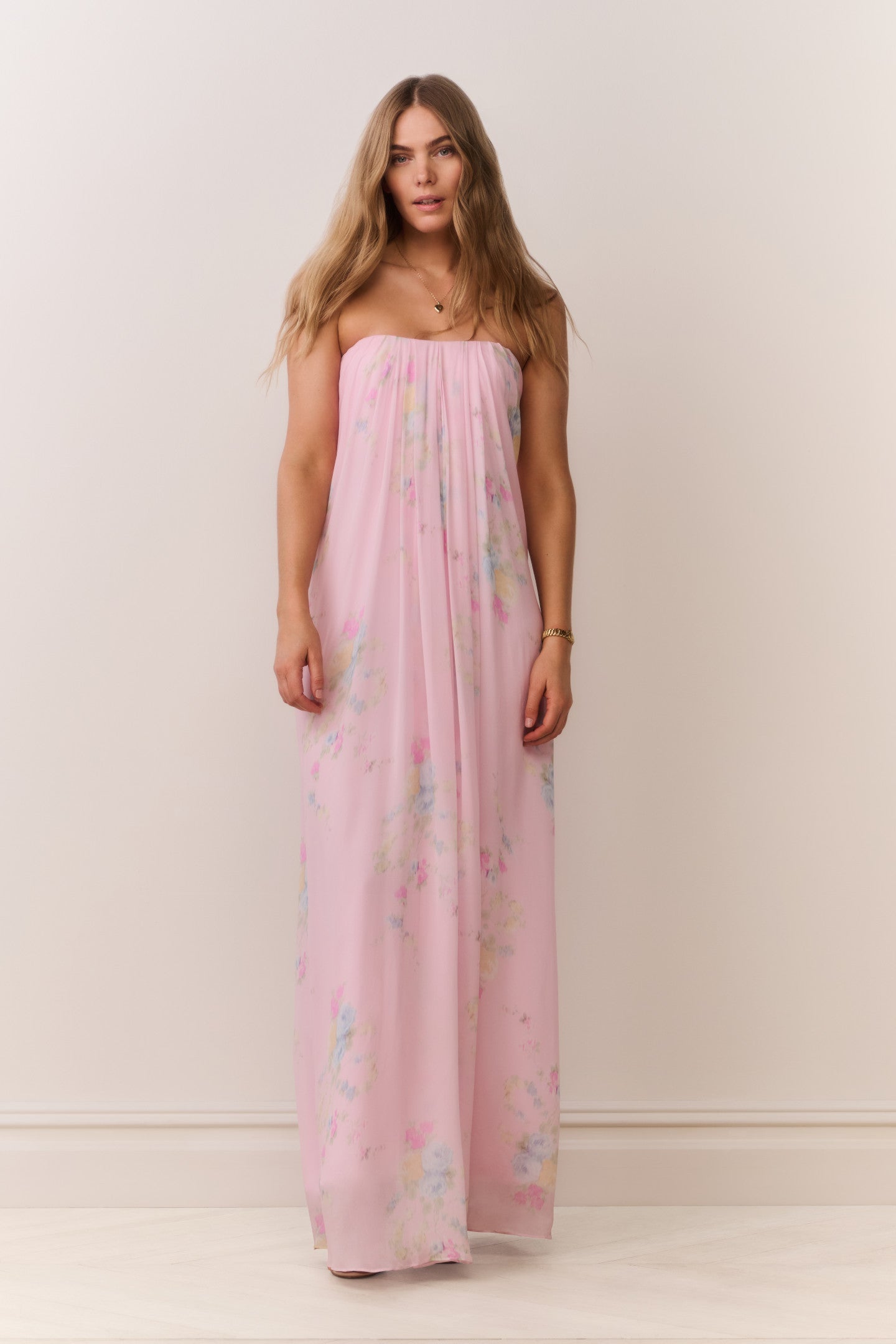 Emara Strapless Floral Chiffon Gown | Loveshackfancy discount