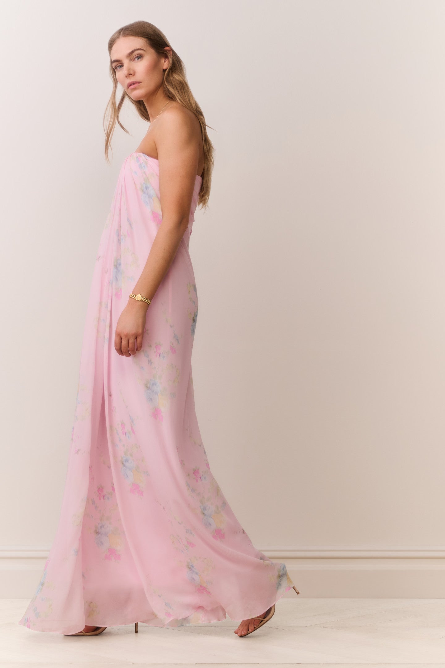 Emara Strapless Floral Chiffon Gown | Loveshackfancy discount