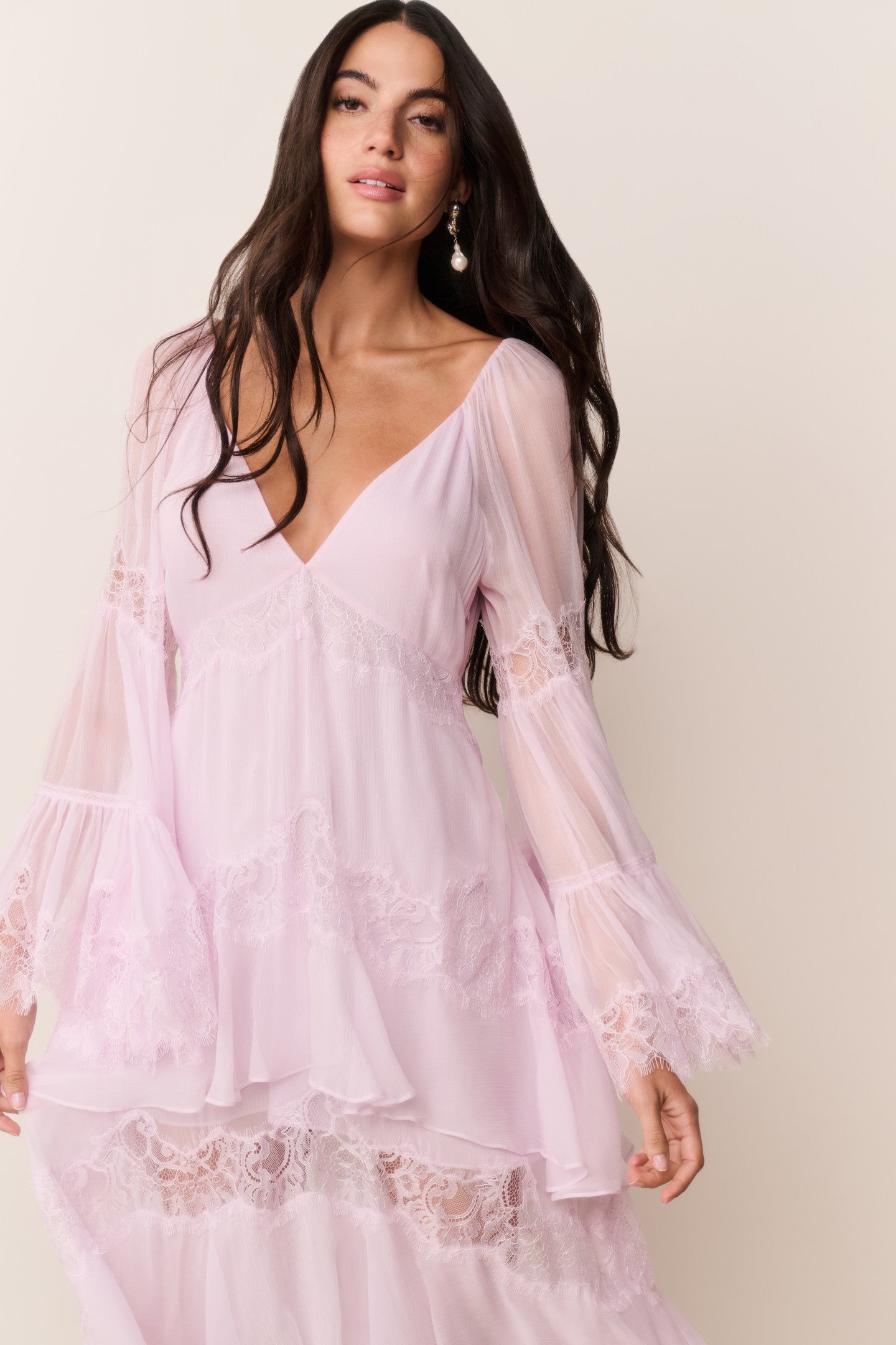 Devina Silk Chiffon Lace Maxi Dress | Loveshackfancy US