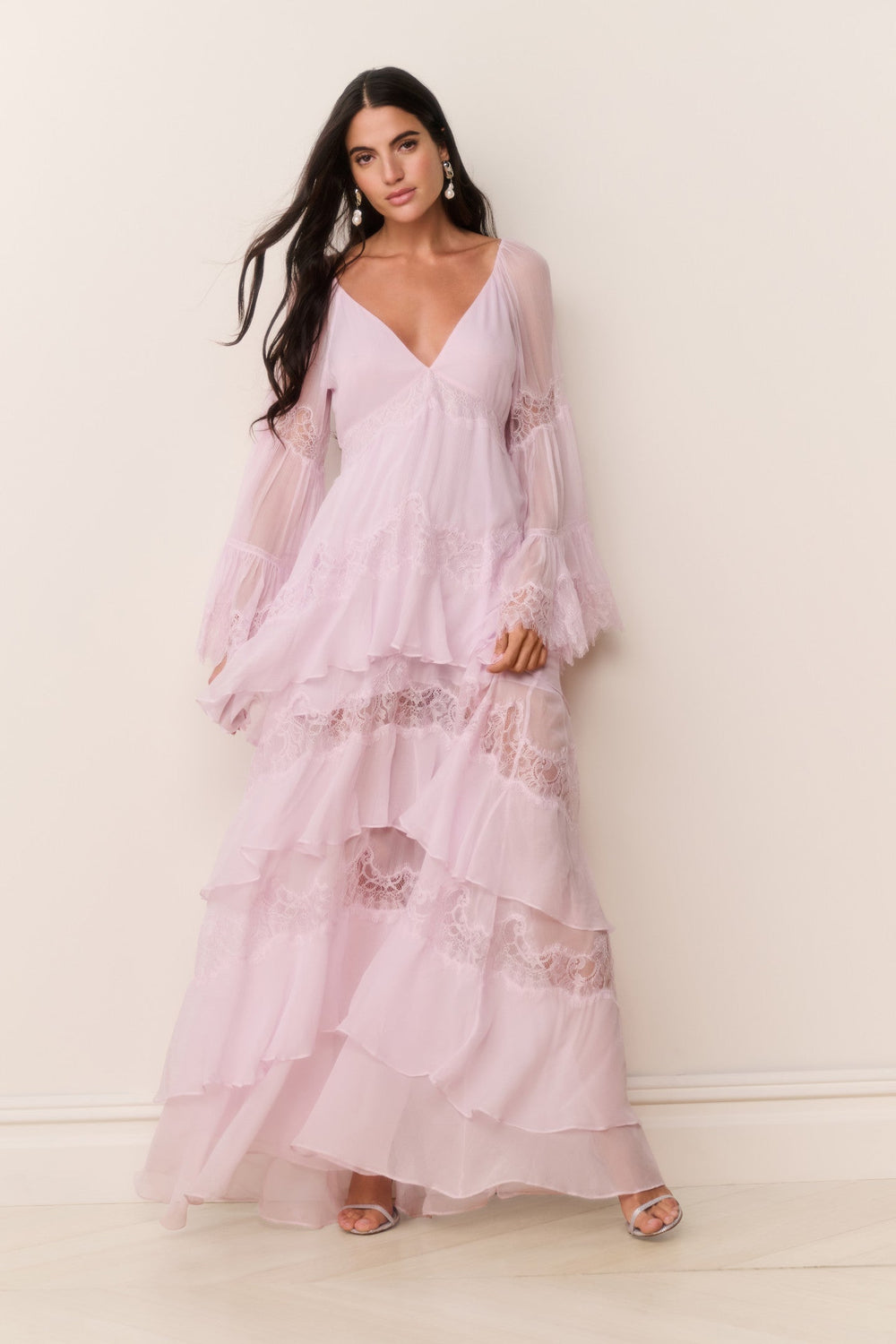 Devina Silk Chiffon Lace Maxi Dress | Loveshackfancy US