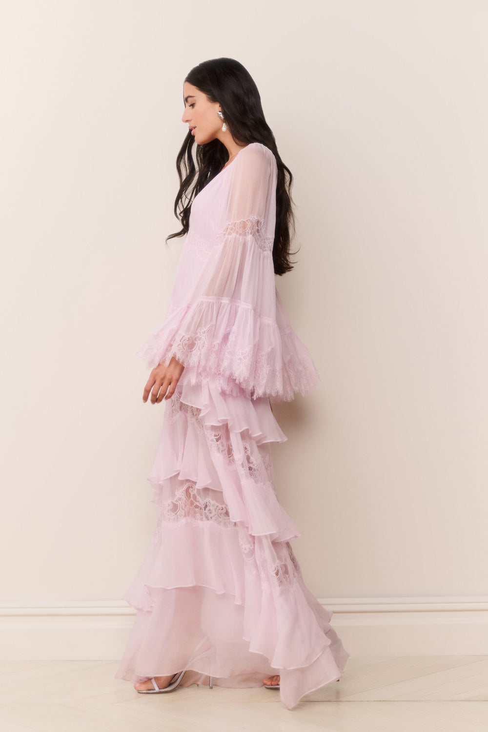 Devina Silk Chiffon Lace Maxi Dress | Loveshackfancy US