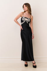 Isolie Lace Bow Crepe Maxi Dress | Loveshackfancy US