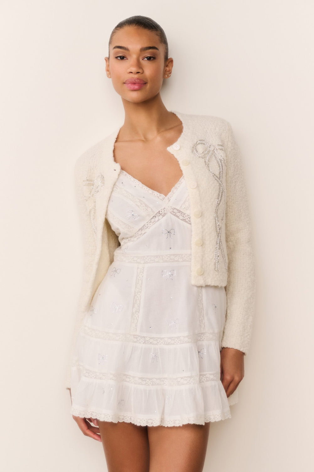 Solbina Crystal Bow Cotton Mini Dress | Loveshackfancy near me