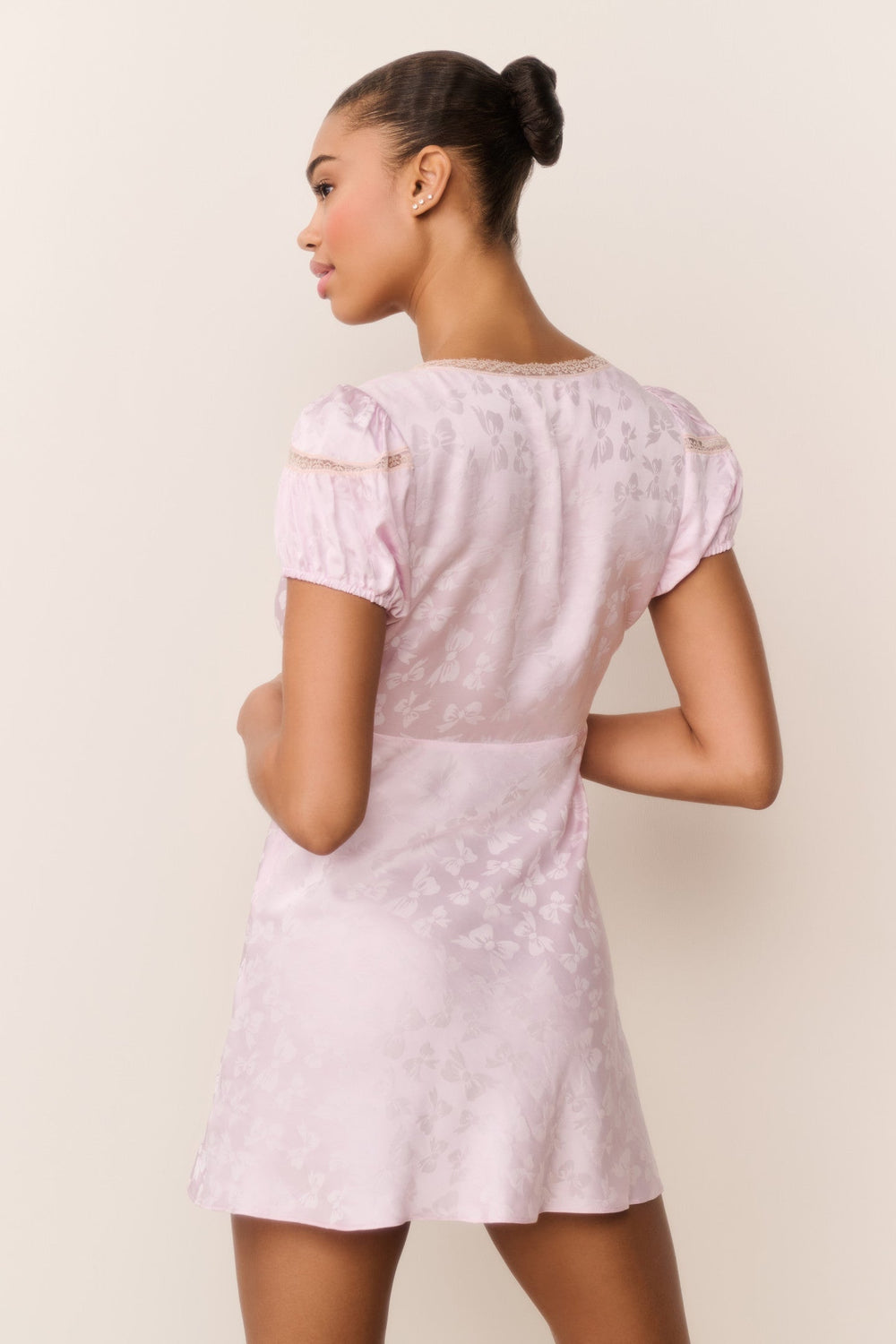 Sylara Silk-Blend Bow Jacquard Mini Dress | Loveshackfancy for sale