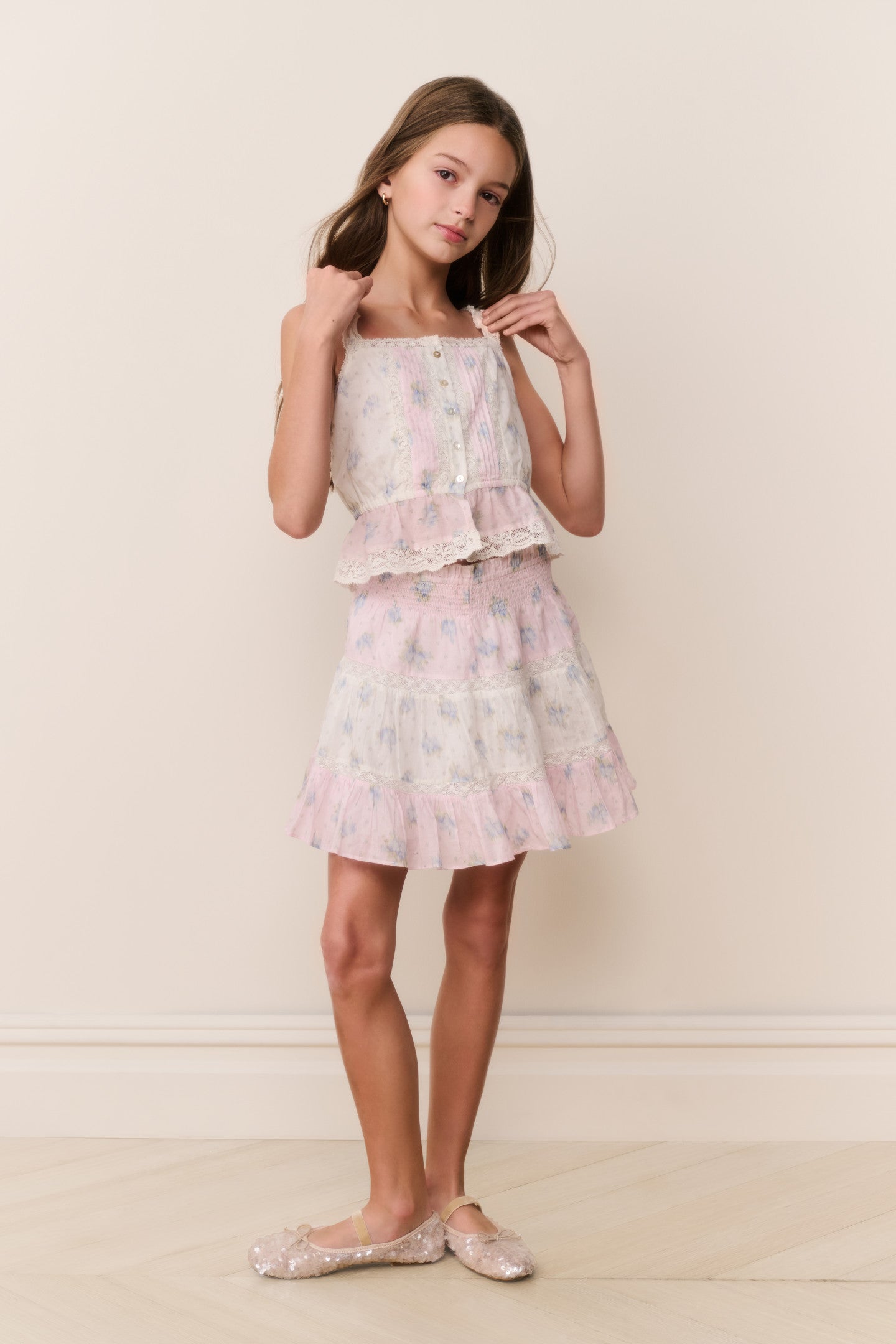 Tween Jessamine Mixed Print Top | Loveshackfancy on sale