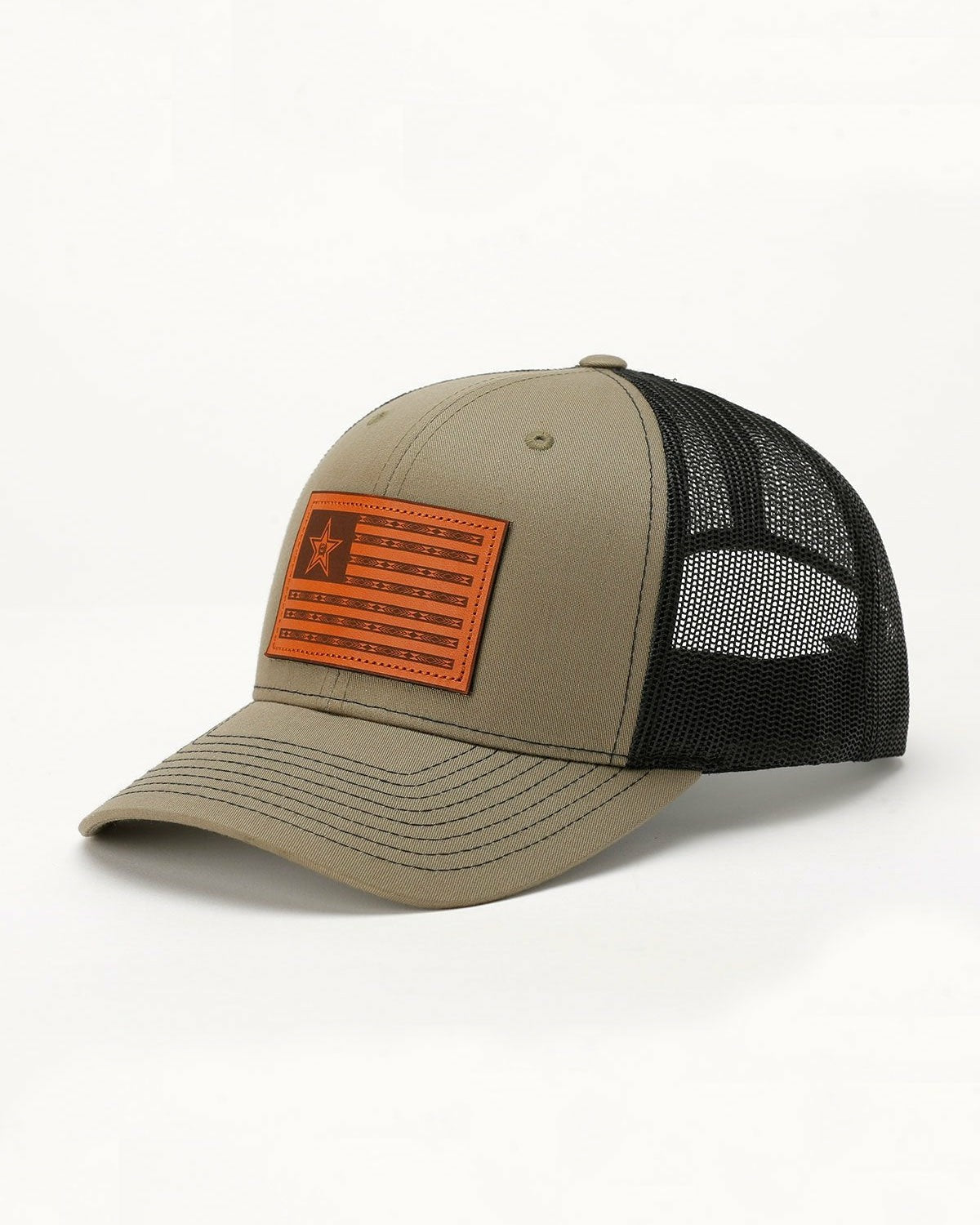 Cinch Old Glory Leather Patch Trucker Cap - Olive and Black